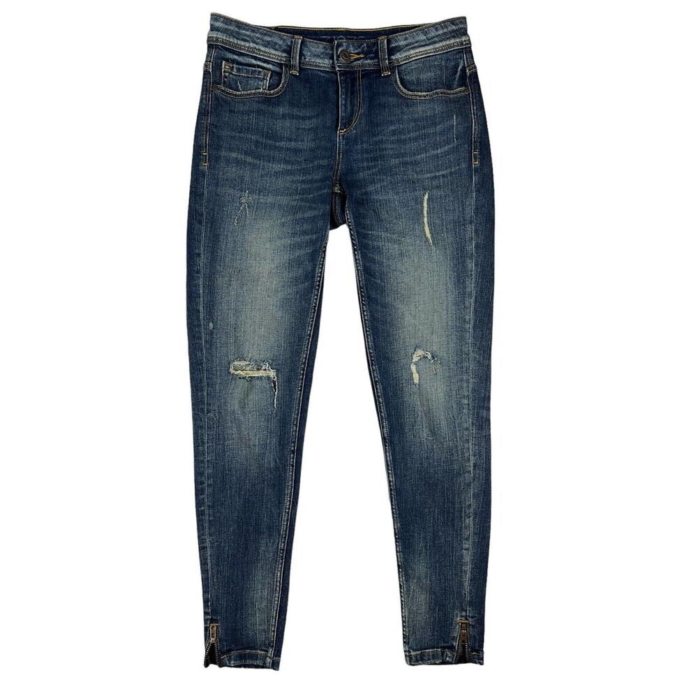 Zara Basic Women's Z1975 Distressed Lowrise Skinny Jeans w Zipper Leg Size 4